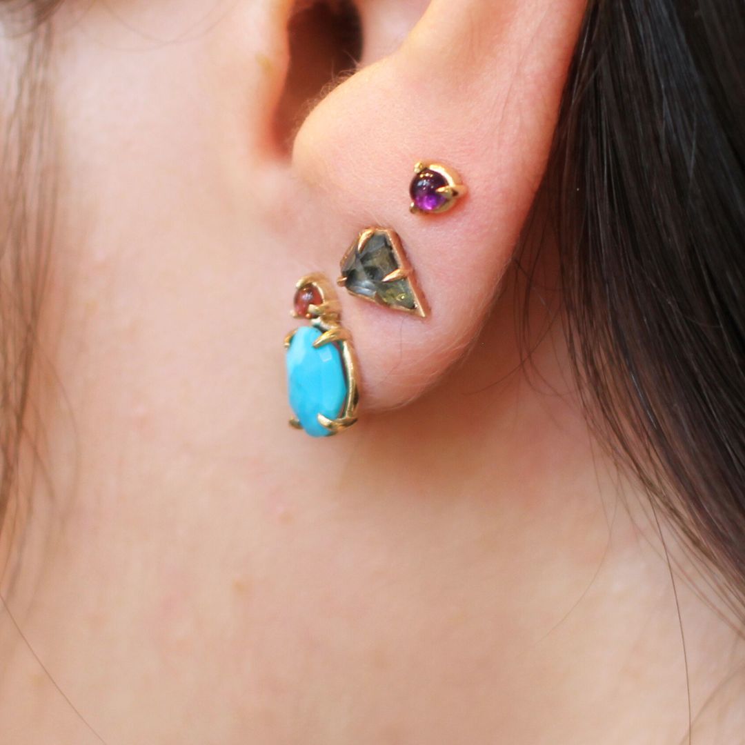 Turquoise & Pink Tourmaline Gold Studs