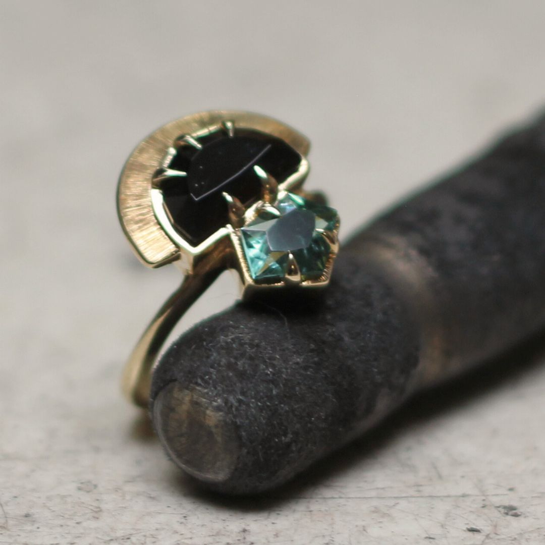 Yzma - Black and Mint Crowned Ring