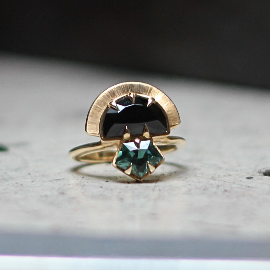 Yzma - Black and Mint Crowned Ring