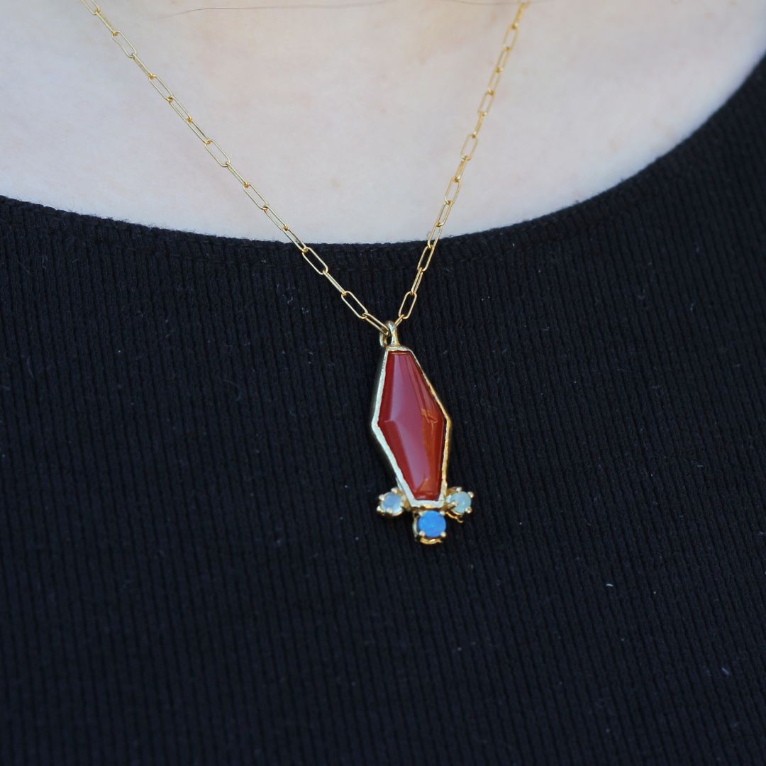 Carnelian Blue Opal Quartz Necklace