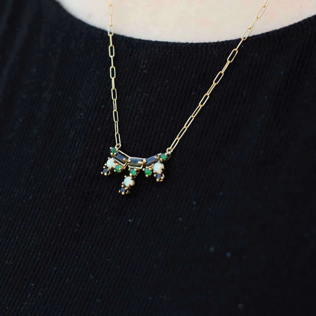 Black Spinel Emerald and Opal Necklace