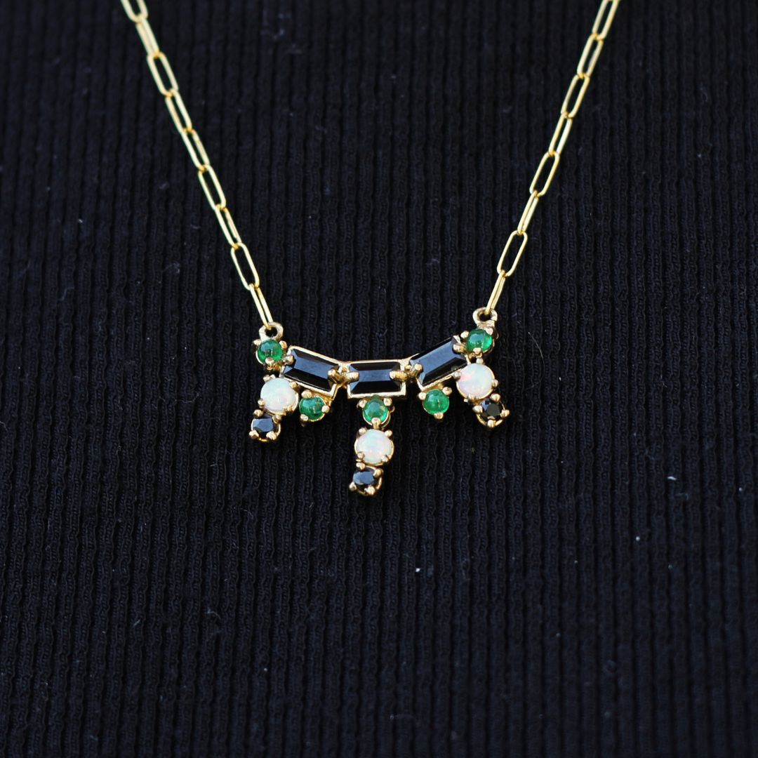 Black Spinel Emerald and Opal Necklace