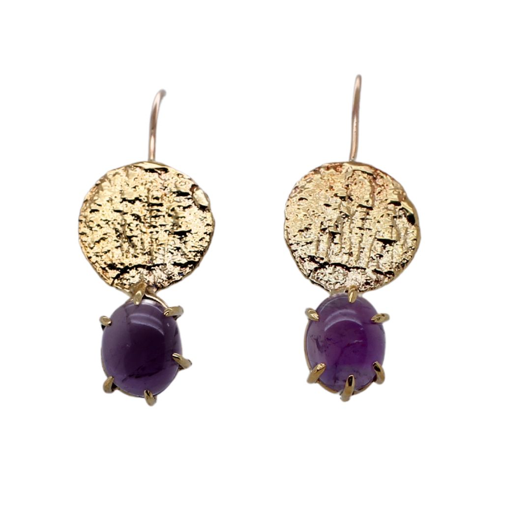 Amethyst Brass Coin Earrings