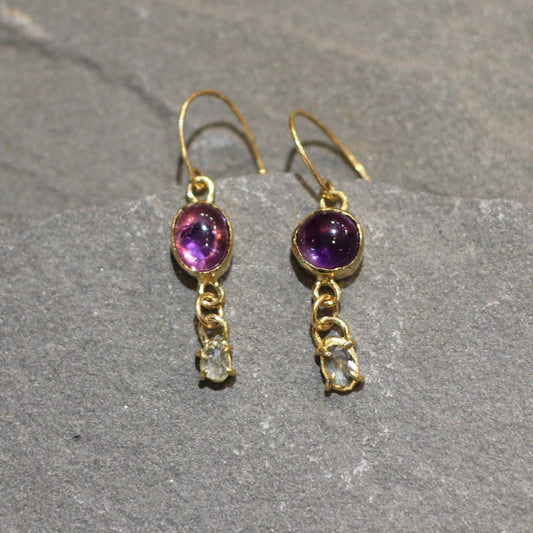 Amethyst & Aquamarine Brass Drop Earrings