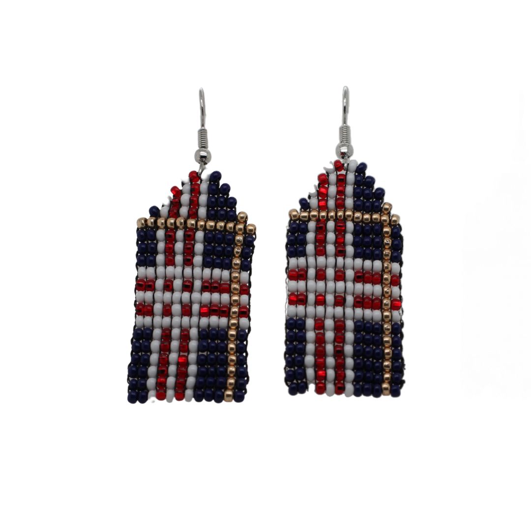 Navy & Gold Pattern Beaded Earrings