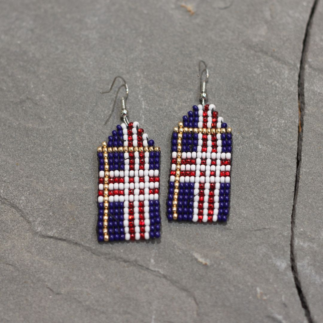 Navy & Gold Pattern Beaded Earrings