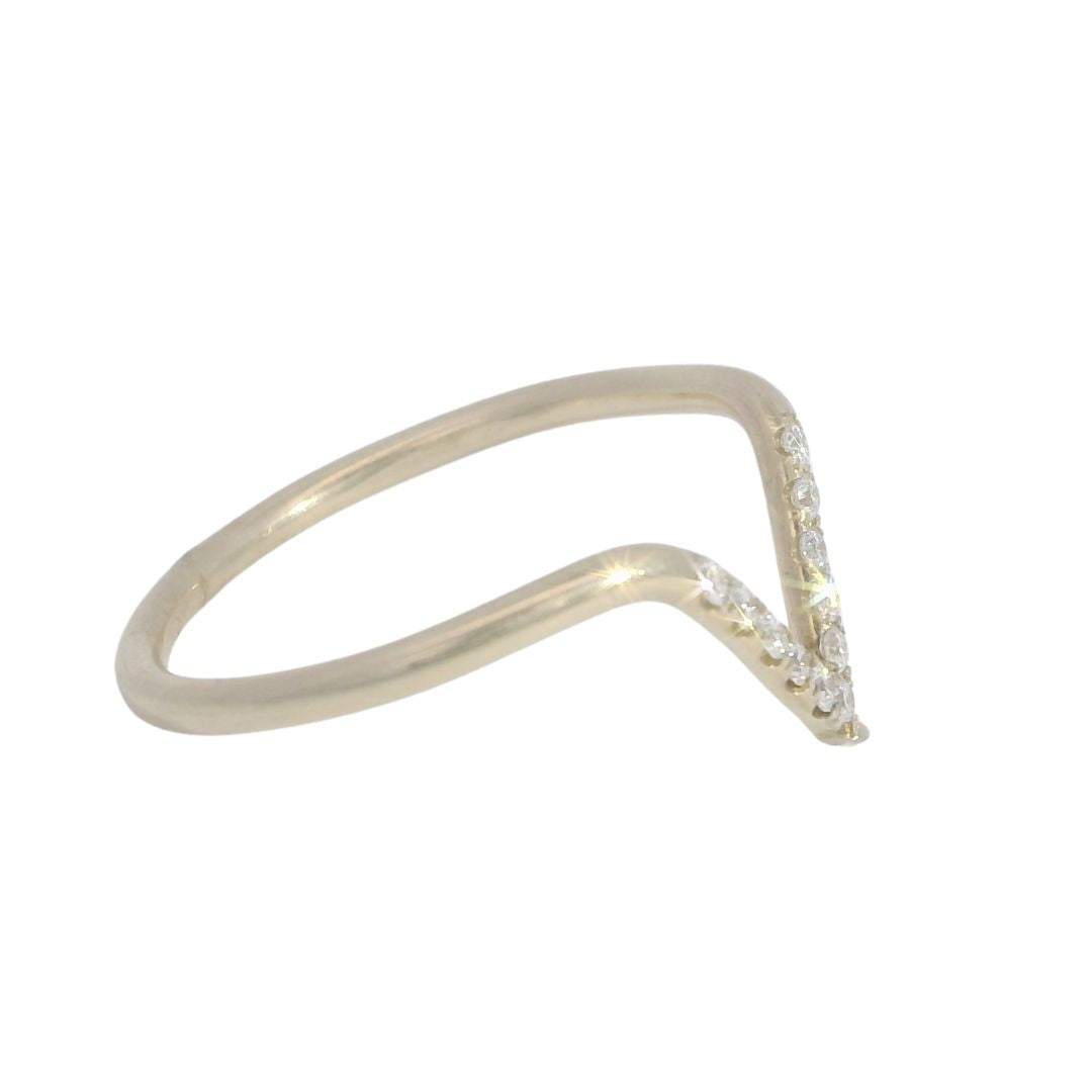 Diamond 'V' Contour Gold Wedding Band