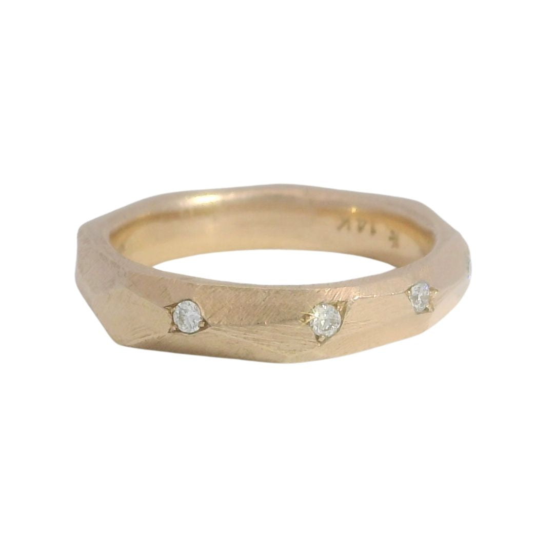 Diamond & Faceted Rose-Gold Carved Wedding Band