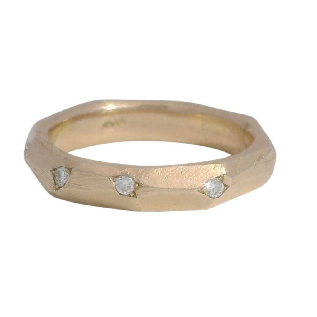 Diamond & Faceted Rose-Gold Carved Wedding Band