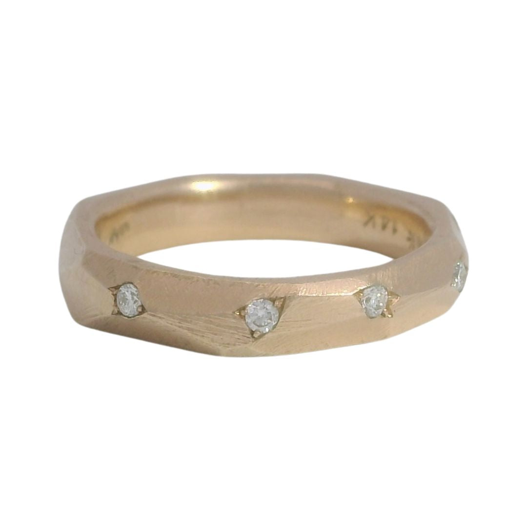 Diamond & Faceted Rose-Gold Carved Wedding Band