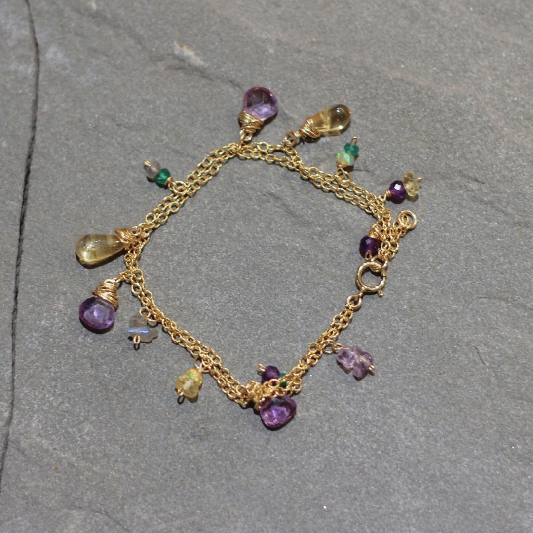 Gold Amethyst Charm Bracelet