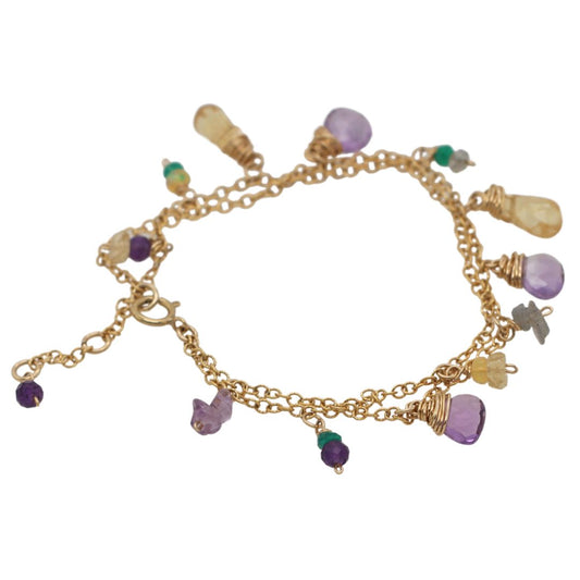 Gold Amethyst Charm Bracelet