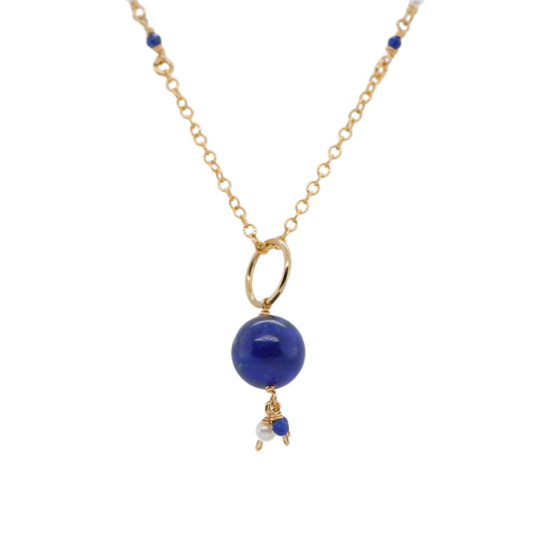 Lapis & Pearl Cluster Drop Necklace