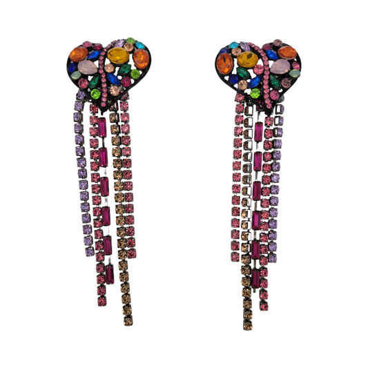 Rainbow Tassle Heart Studs