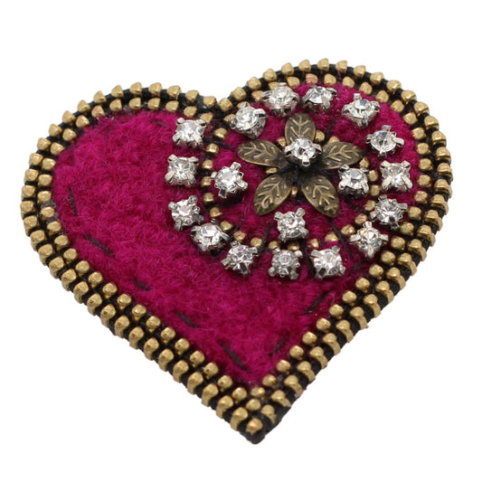 Sparkly Wool & Zipper Heart Brooch