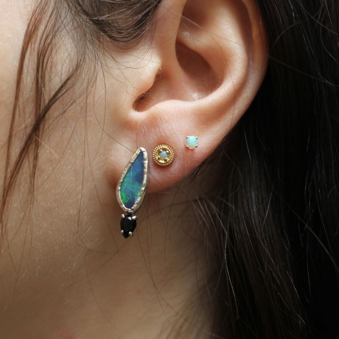 Blue Opal & Onyx Earrings