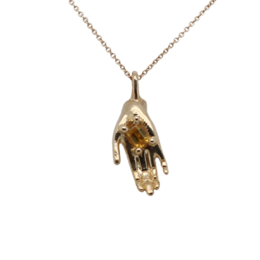 La mano di Dio - Yellow Sapphire Gold Hand Necklace