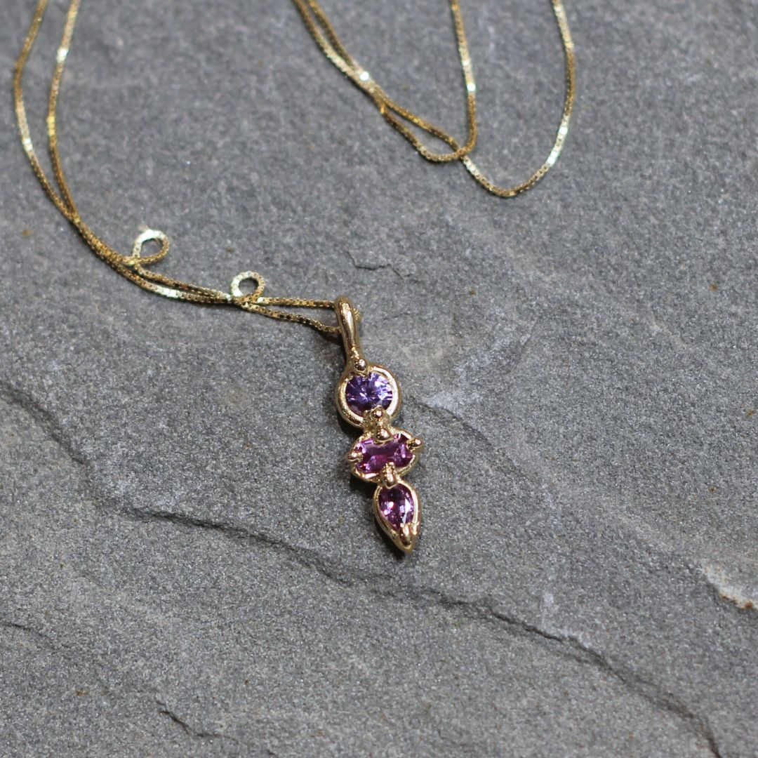 Elena - Gold Triple Purple Sapphire Necklace