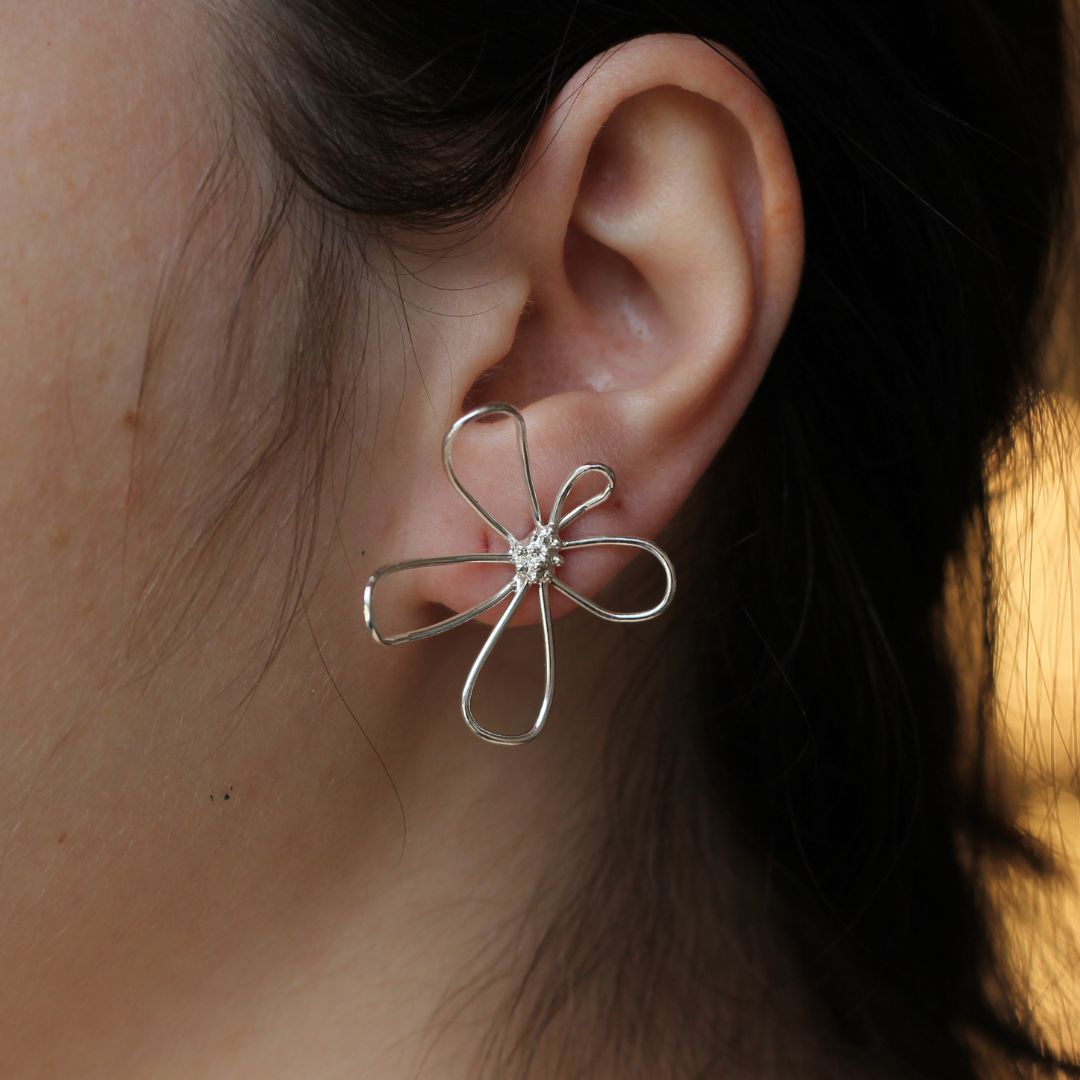 Sterling Silver Wire Flower Earrings