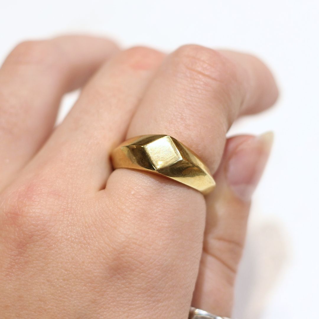 Flat Diamond-Shaped Brass Signet Ring