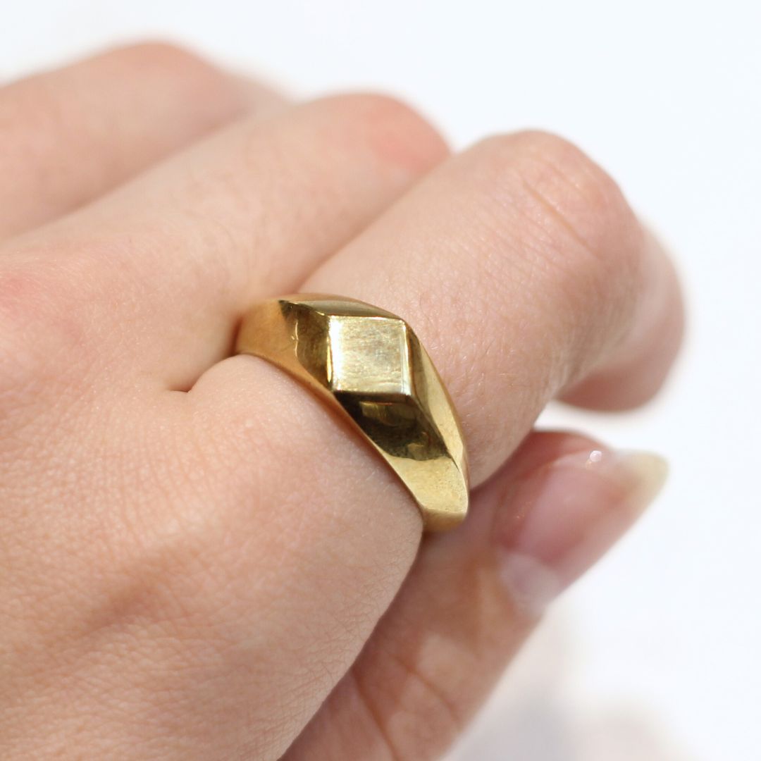 Flat Diamond-Shaped Brass Signet Ring