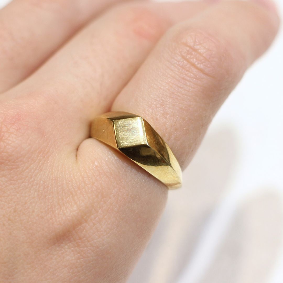 Flat Diamond-Shaped Brass Signet Ring