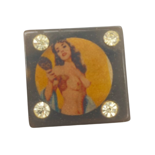 Brunette Square Nude Dancer Brooch