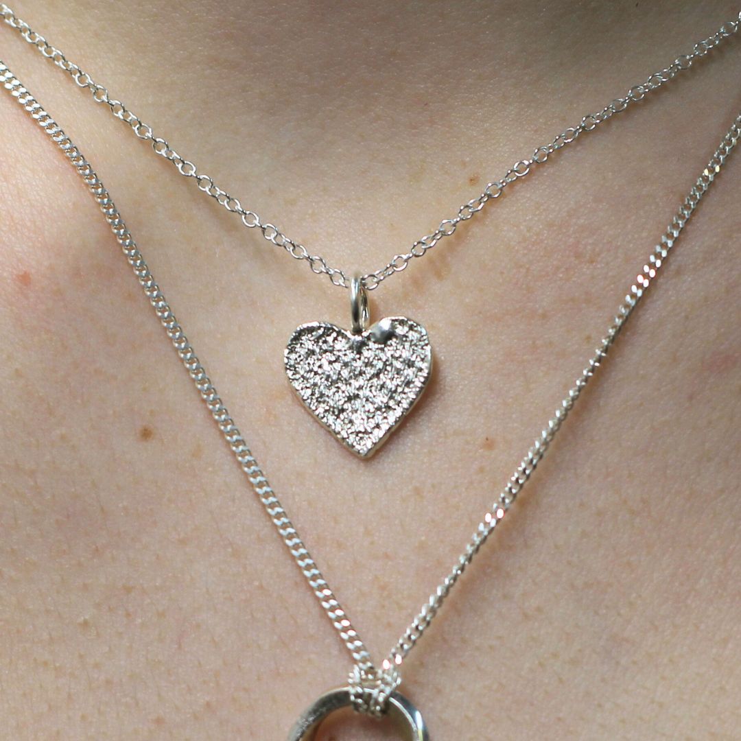 Sterling Silver Heart Lace Necklace