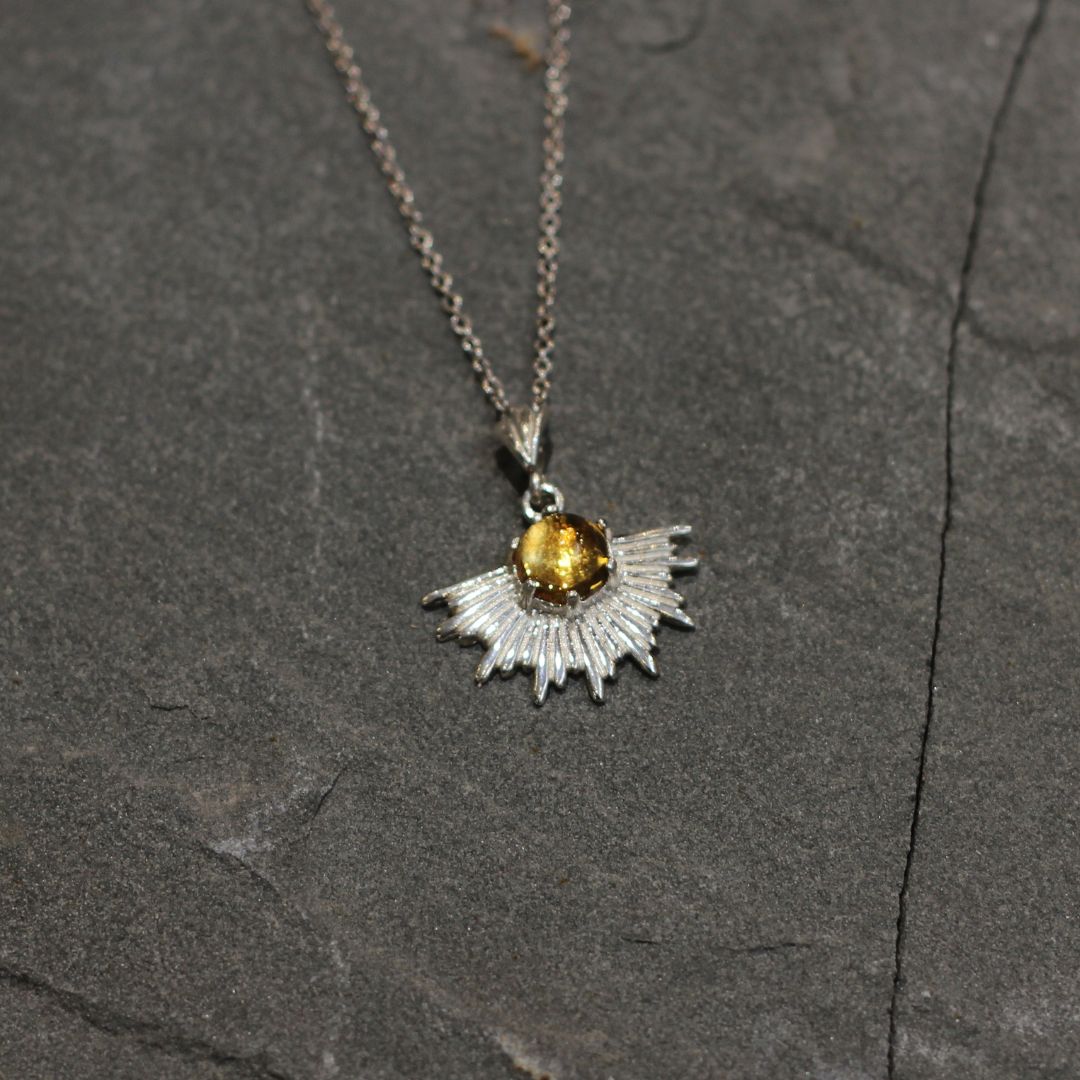 Silver Citrine Sun Necklace