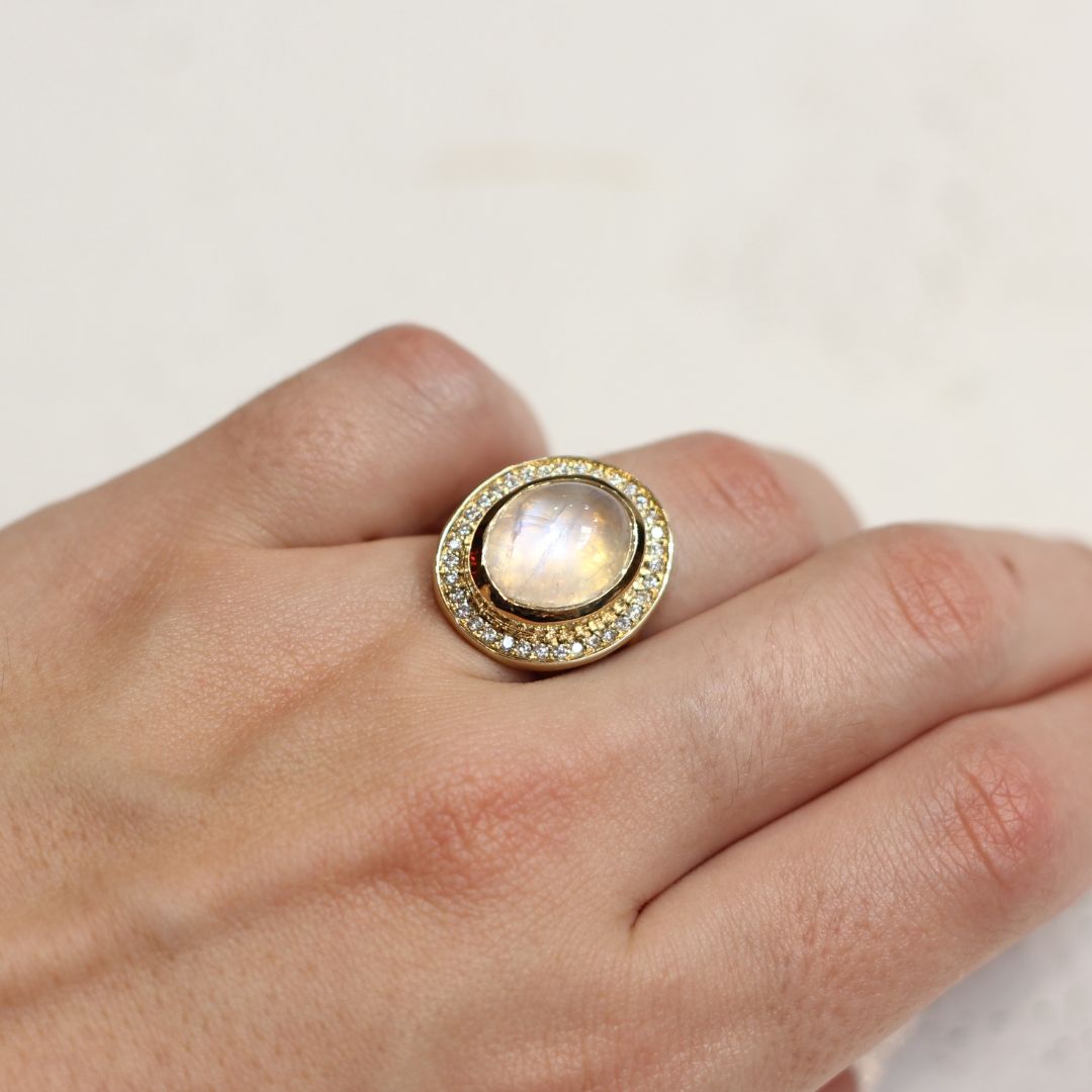 Moonstone Halo Engagement Ring