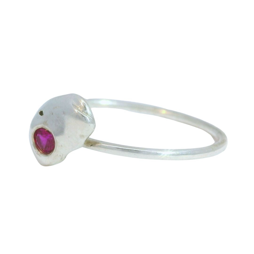 Dainty Silver Pebble + Ruby Stacking Ring