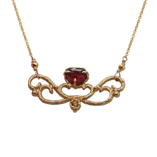 Garnet and Sapphire Organic Textured Brass Necklace