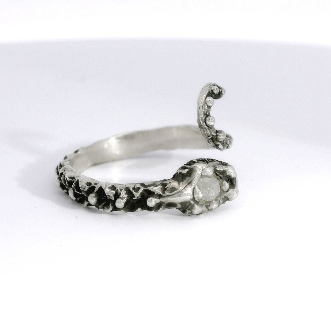 Silver & Rough Diamond Snake Ring