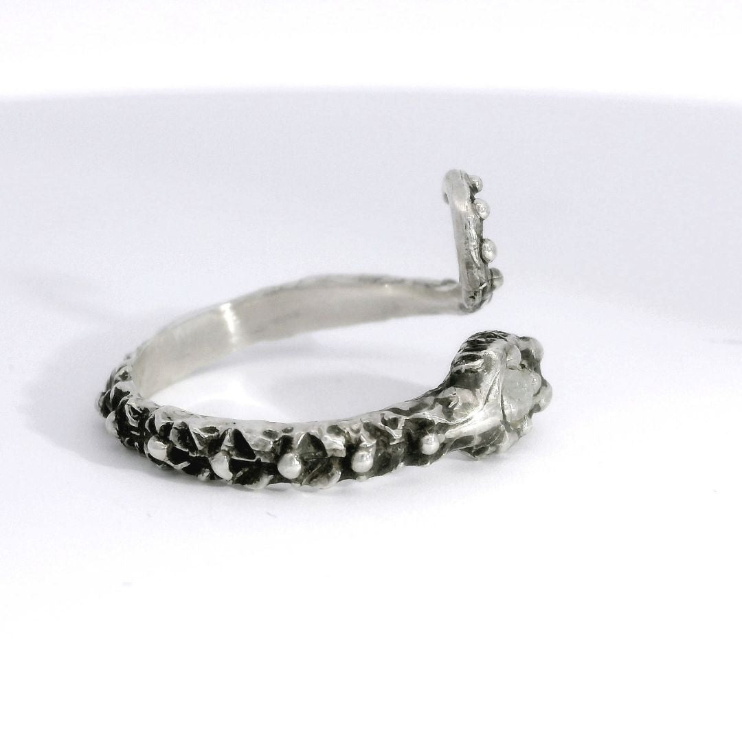 Silver & Rough Diamond Snake Ring