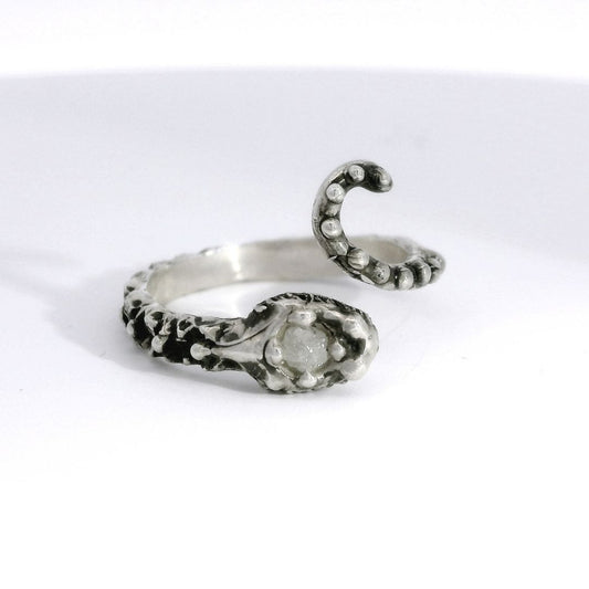 Silver & Rough Diamond Snake Ring