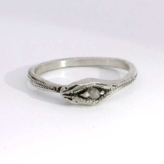 Silver & Rough Diamond Ourobors Snake Ring