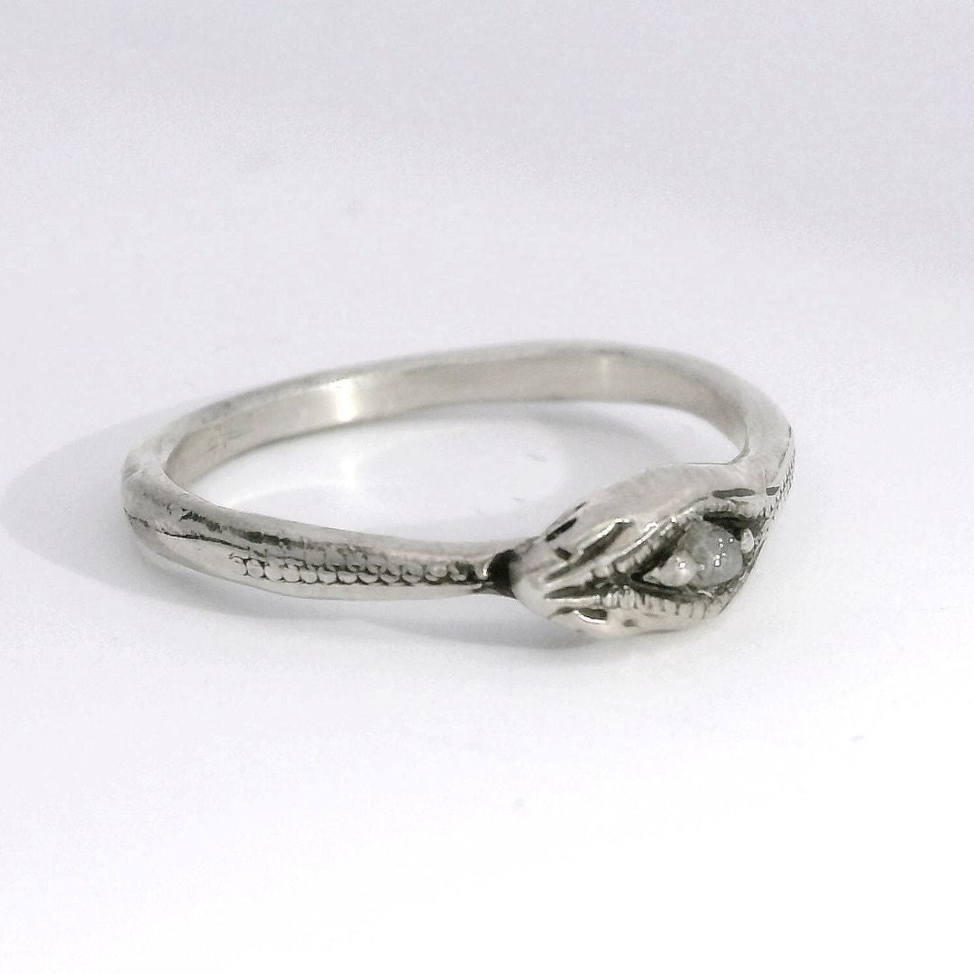 Silver & Rough Diamond Ourobors Snake Ring