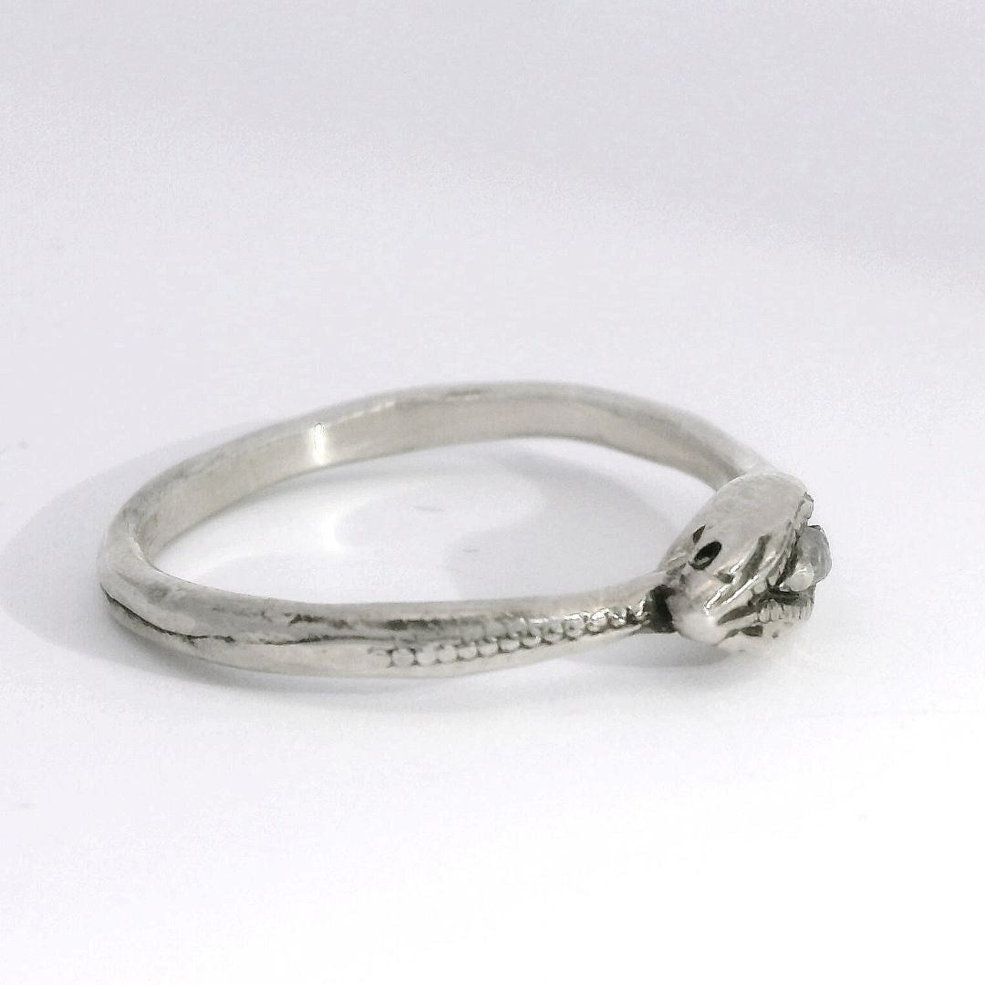 Silver & Rough Diamond Ourobors Snake Ring