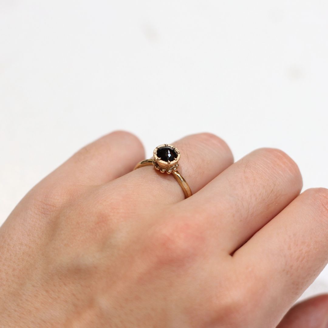 Beaded Tulip - Black Diamond Engagement Ring