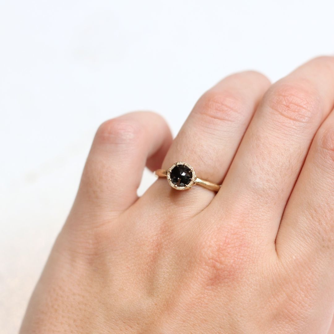 Beaded Tulip - Black Diamond Engagement Ring