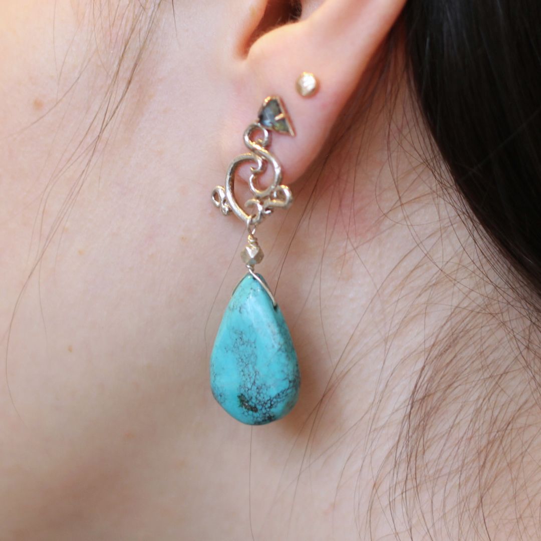 Sterling Silver Swirl & Turquoise Earring