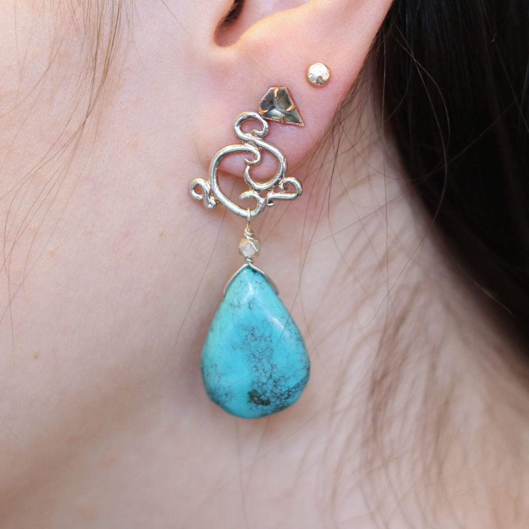 Sterling Silver Swirl & Turquoise Earring