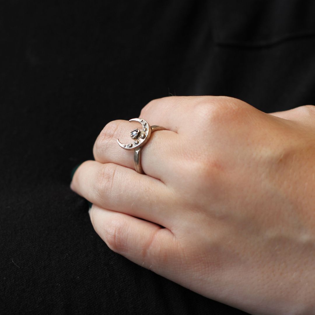 Sapphire Crescent Moon Ring