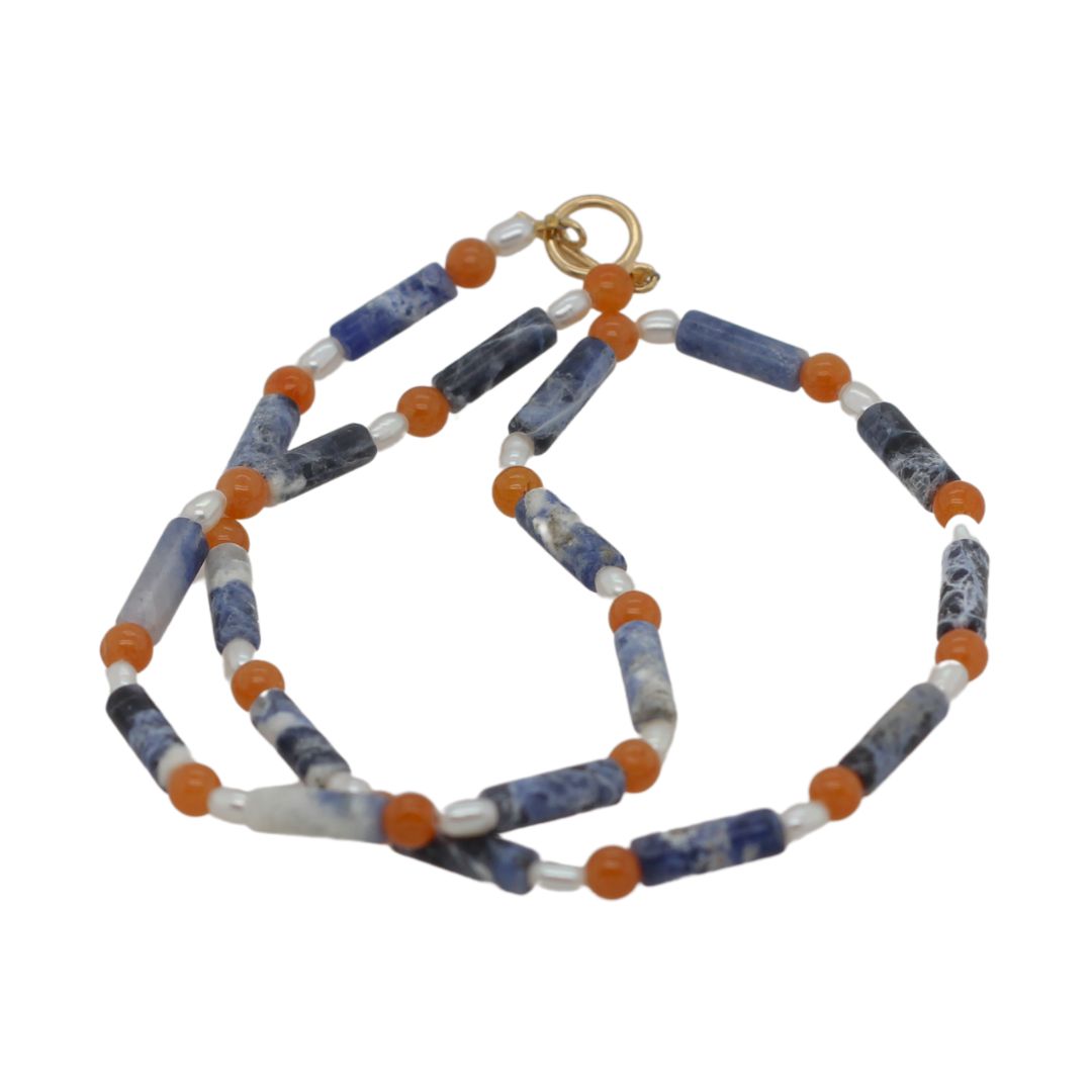 Sodalite, Pearl & Aventurine Bead Necklace