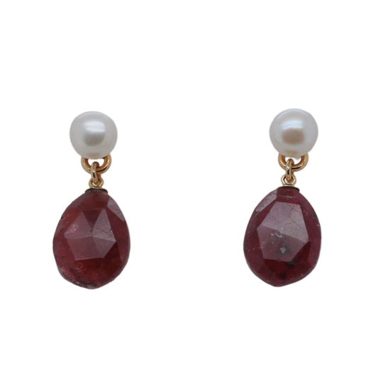 Pearl & Ruby Drop Earrings