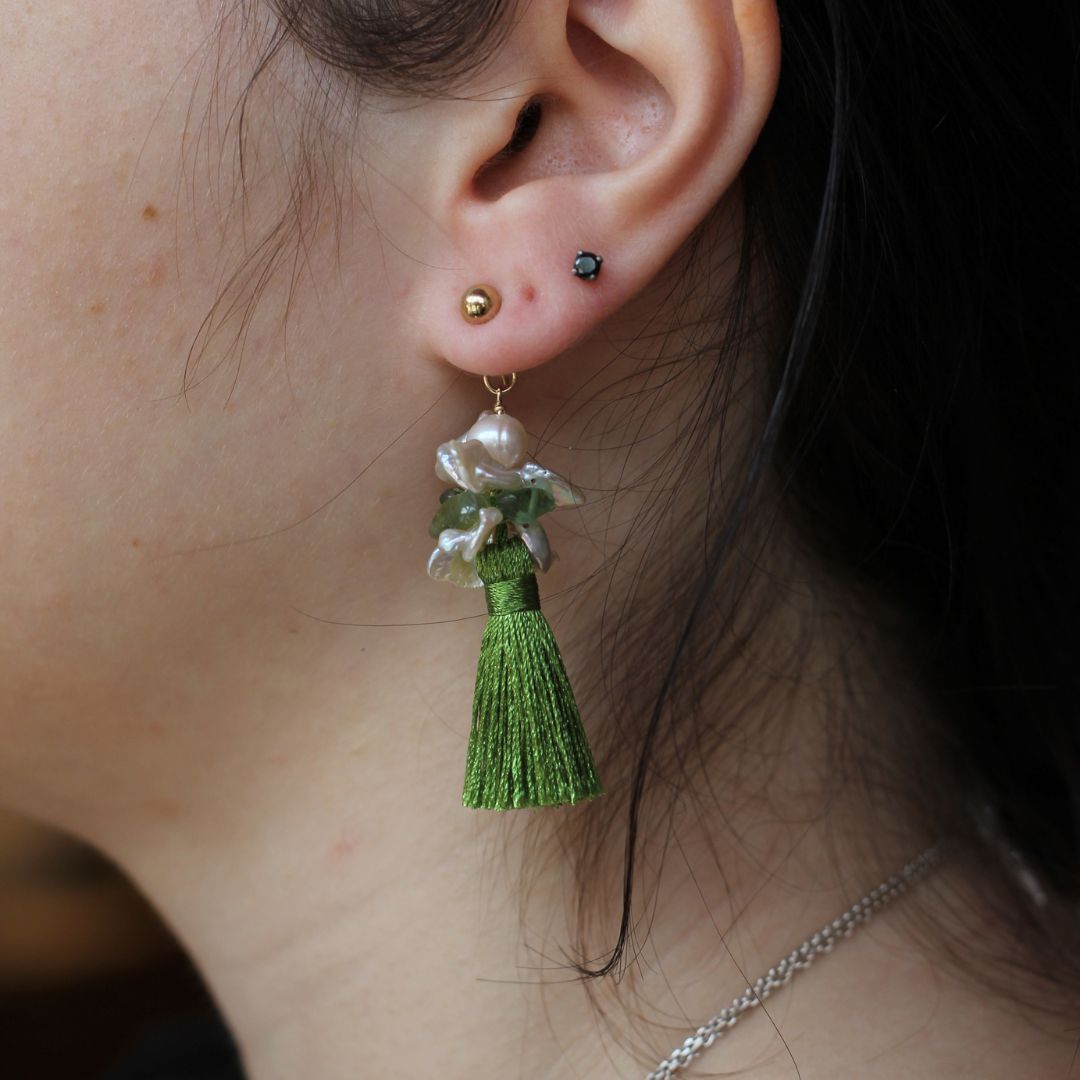 Peridot and Pearl Tassle Earrings