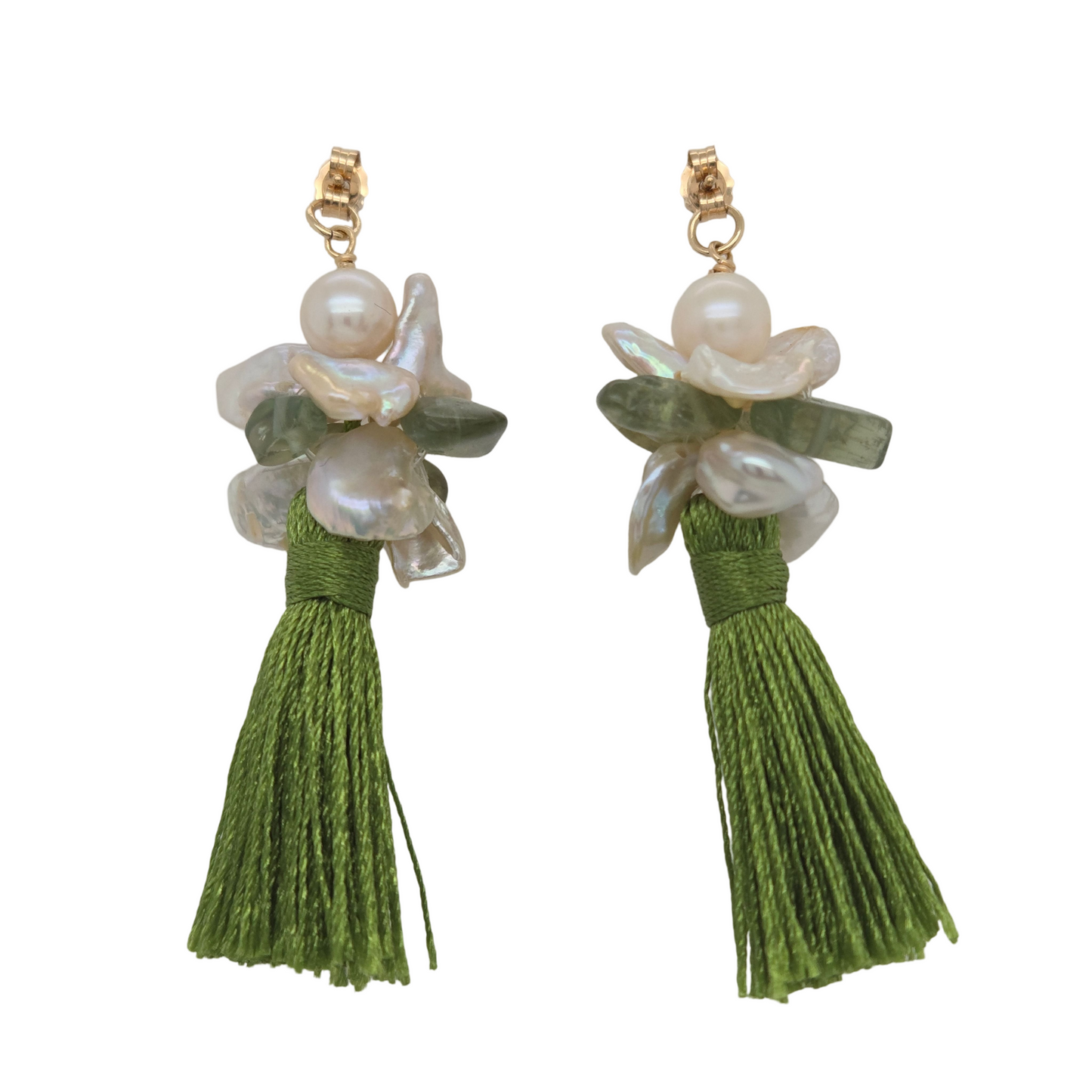 Peridot and Pearl Tassle Earrings