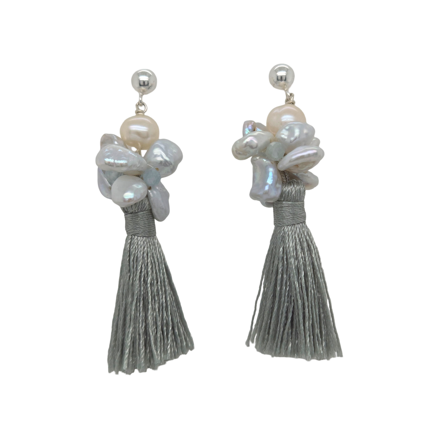 Aquamarine and Pearl Tassle Earrings