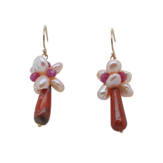 Agate & Ruby Pearl Cluster Drops