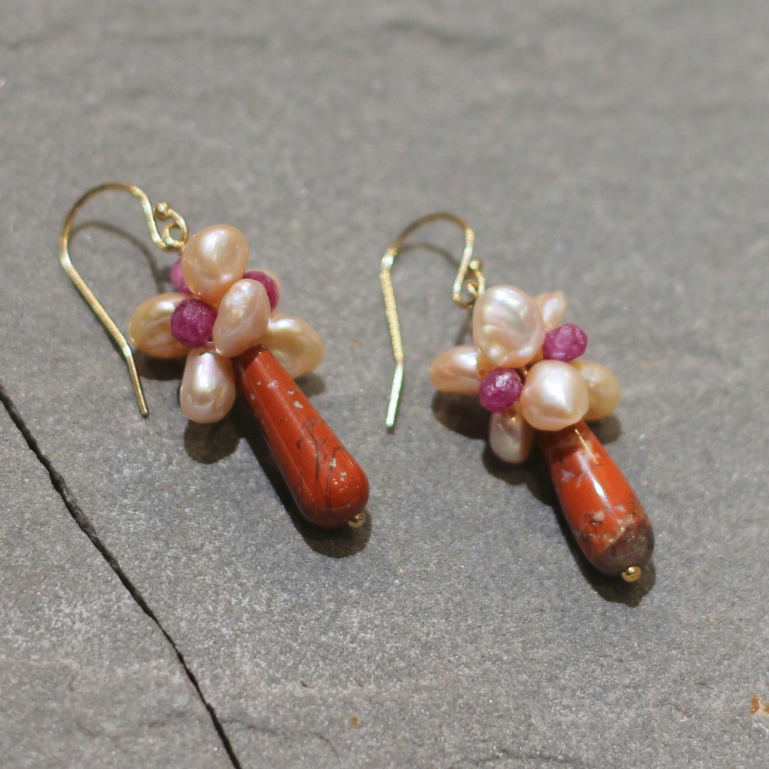 Agate & Ruby Pearl Cluster Drops